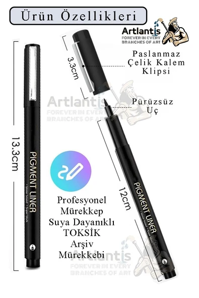 Teknik Çizim Kalemi 12 li 1 Paket Drawing Pigment Liner Eskiz Kaligrafi Kalemi Kalıcı Mürekkep Suya Dayanıklı - 3