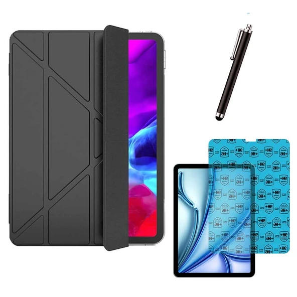 Apple iPad Air M2 Uyumlu Smart Cover Tablet Kılıfı Cam Ekran Koruyucu Kalem Set