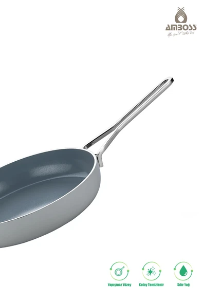 3 Parça Sera Pratik Yanmaz Yapışmaz Seramik Basık Tencere Tava Seti 26 cm – Gri - 2