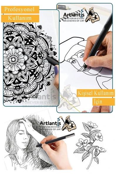 Teknik Çizim Kalemi 12 li 1 Paket Drawing Pigment Liner Eskiz Kaligrafi Kalemi Kalıcı Mürekkep Suya Dayanıklı - 4