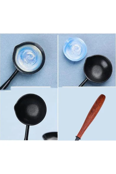 Ahşap Sap Mum Mühürü Eritme Kaşığı Teflon Kaplama Yapışmaz Yüzey - Resim 2