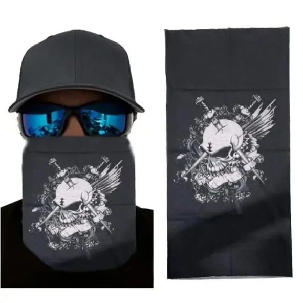 Siyah Beyaz Kafatası Baskılı Boyunluk ( Baf, Bandana) 25x48 cm