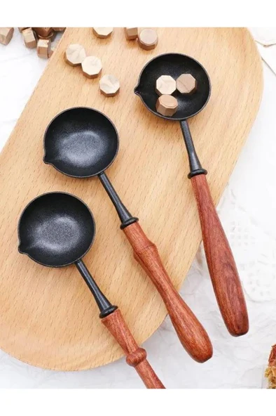 Ahşap Sap Mum Mühürü Eritme Kaşığı Teflon Kaplama Yapışmaz Yüzey - Resim 7