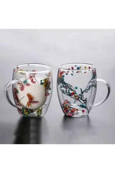 2 Adet Tutku 350 ml Çift Cidarlı Cam Kupa