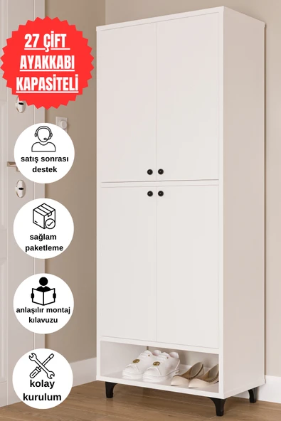 9 Raflı 4 Kapaklı Modern Ayakkabılık , Kiler Dolabı , Çok Amaçlı Dolap
