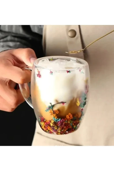 Tutku 350 ml Çift Cidarlı Cam Kupa - Resim 2