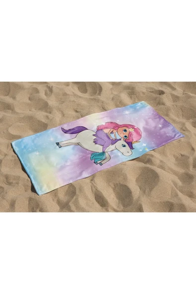 MoveBeach Unicorn Desenli Çocuk Plaj Havlusu, Banyo Havlusu - 3