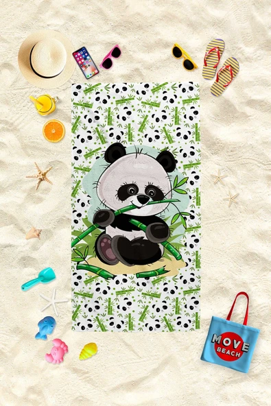 MoveBeach Panda Desenli Çocuk Plaj Havlusu, Banyo Havlusu ürün görseli 1