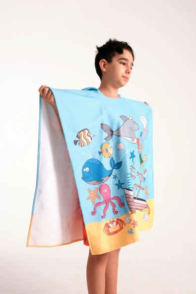 MoveBeach Çocuk Bornoz Havlu Panço Plaj Havlusu - Resim 3