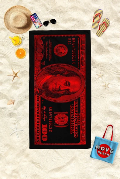 MoveBeach Siyah Dolar Desenli Plaj Havlusu, Banyo Havlusu