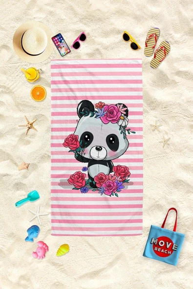 MoveBeach Panda Desenli Çocuk Plaj Havlusu, Banyo Havlusu