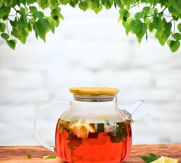 Bambu Kapaklı Süzgeçli Demlik 1000 ML - Resim 2