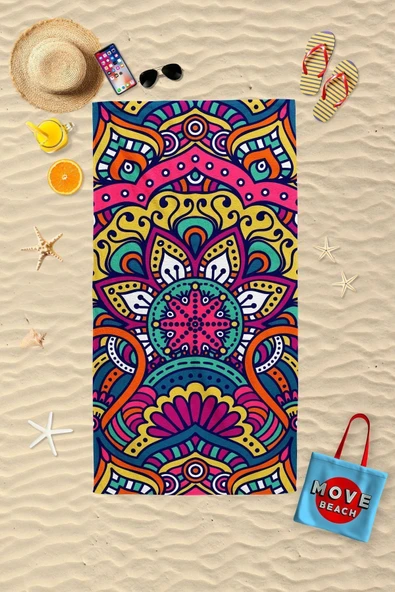 MoveBeach Mandala Desenli Plaj Havlusu , Banyo Havlusu - 3