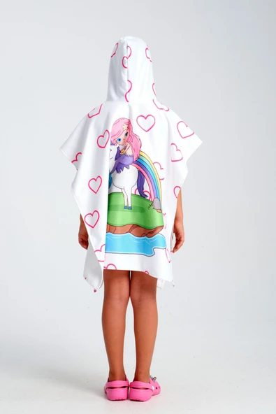 MoveBeach Kız Çocuk Pembe Bornoz Havlu Panço - Resim 6