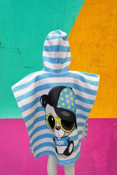 MoveBeach Çocuk Bornoz Havlu Panço Plaj Havlusu - Resim 6