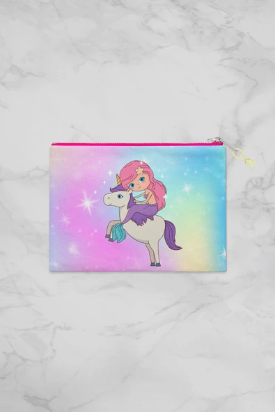 MoveBeach Unicorn Desenli Çok Amaçlı Portföy & Clutch Çanta