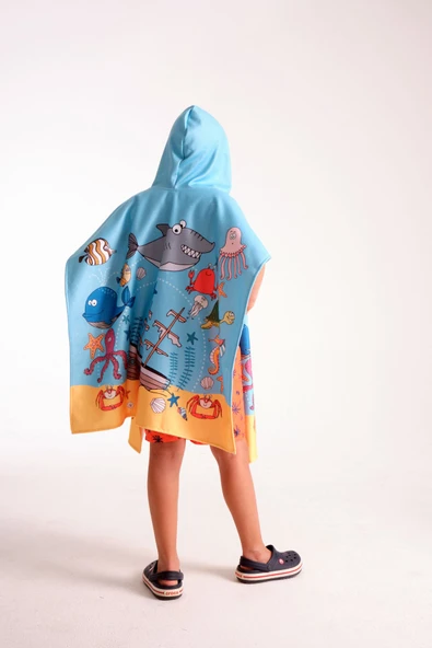 MoveBeach Çocuk Bornoz Havlu Panço Plaj Havlusu - Resim 5