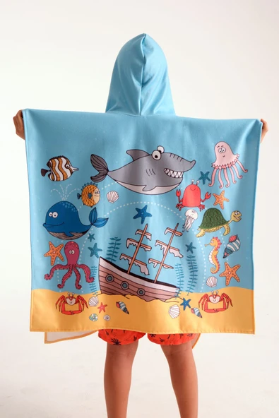 MoveBeach Çocuk Bornoz Havlu Panço Plaj Havlusu - Resim 4