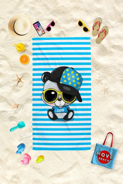 MoveBeach Panda Desenli Çocuk Plaj Havlusu, Banyo Havlusu ürün görseli