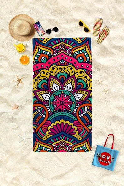 MoveBeach Mandala Desenli Plaj Havlusu , Banyo Havlusu - 1