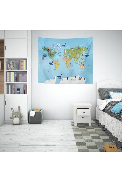 move home Dünya Haritası Desenli kumaş duvar örtüsü,duvar halısı