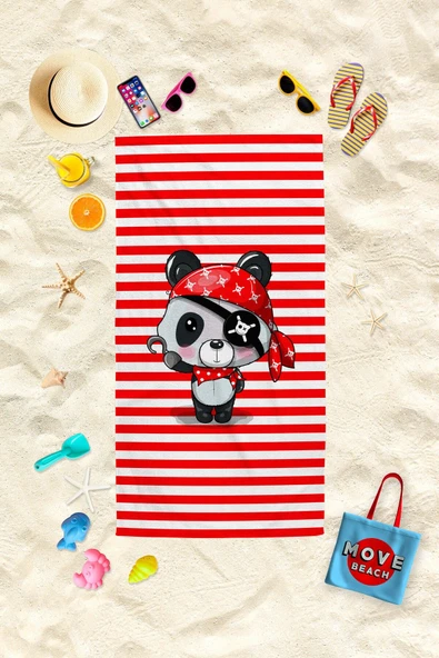 MoveBeach Panda Desenli Çocuk Plaj Havlusu, Banyo Havlusu