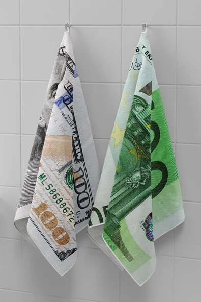 move home Çok Amaçlı Dolar Euro Desenli Dekoratif Havlu 30x50cm 2 Adet - 6