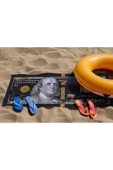 MoveBeach Siyah Dolar Desenli Plaj Havlusu, Banyo Havlusu - 4