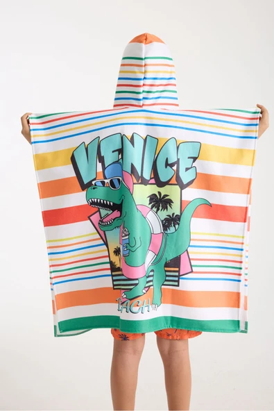 MoveBeach Desenli Çocuk Plaj Havlusu Havlu Panço - 3