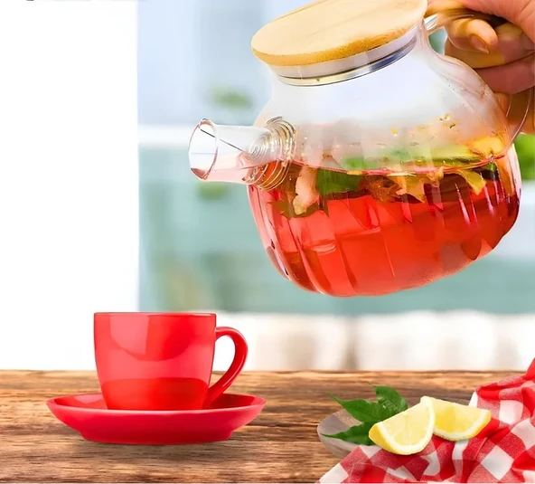 Bambu Kapaklı Süzgeçli Demlik 1000 ML