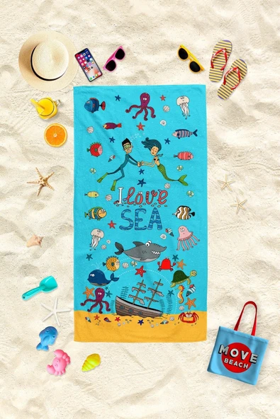 MoveBeach Desenli Çocuk Plaj Havlusu, Banyo Havlusu