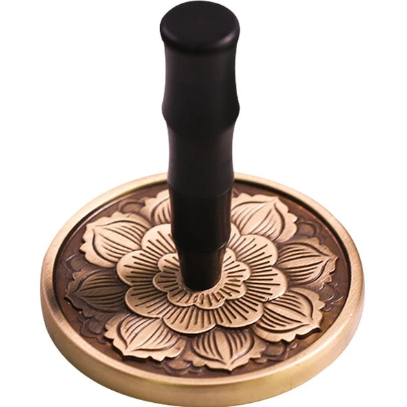 Mühür Mumu Pirinç Damga 50mm 3D Lotus Desen B + Sandal Ağacı Sap - Resim 3