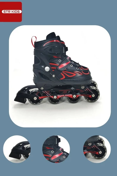 Kırmızı Silikon Tekerli Ayarlanabilir Işıklı Paten S 31-34 HP7128