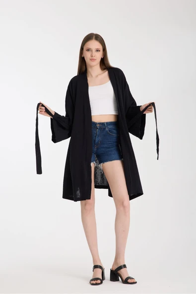 MoveBeach İki Katlı Müslin kumaş Kimono pareo normal boy - Resim 4