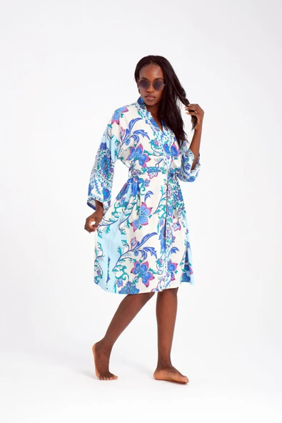 MoveBeach Desenli kaftan kimono & pareo kısa boy - 5