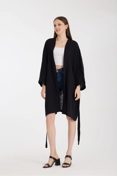 MoveBeach İki Katlı Müslin kumaş Kimono pareo normal boy - Resim 2