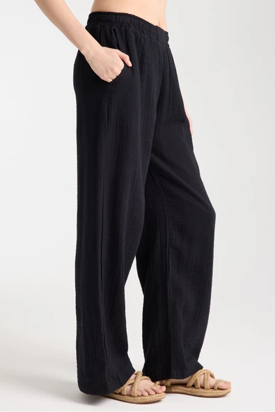 MoveBeach Kadın cepli pantolon çift katlı pamuklu müslin kumaş - 5