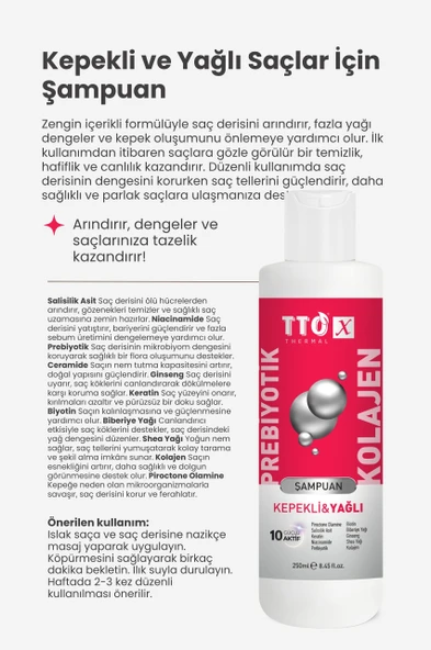 TTO-X Prebiyotik & Kolajen Kepekli ve Yağlı Saçlar Şampuan 250ml - 5