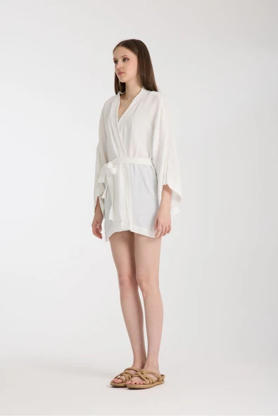 MoveBeach İki Katlı Müslin kumaş Kimono pareo kısa boy - 5