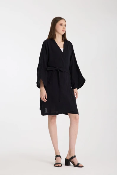 MoveBeach İki Katlı Müslin kumaş Kimono pareo normal boy - Resim 5