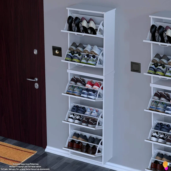 Modilayn VERVE Asma Kapı Önü 52x194x26 cm 5 Düşer Kapak 10 Göz Bölmeli Ayakkabılık - 3