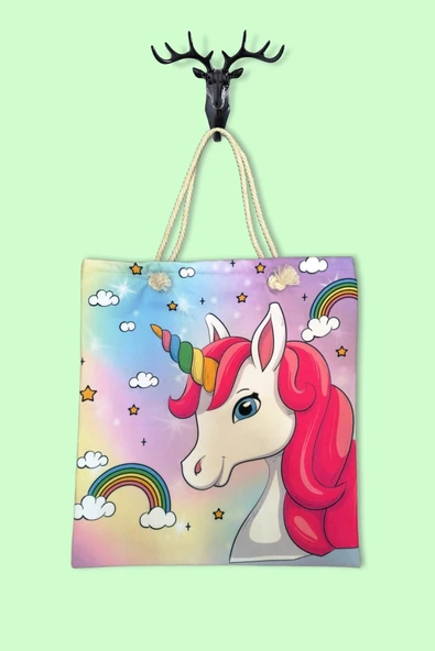 MoveBeach Unicorn Desenli Çok Amaçlı Kaliteli Kumaş Çanta - 1