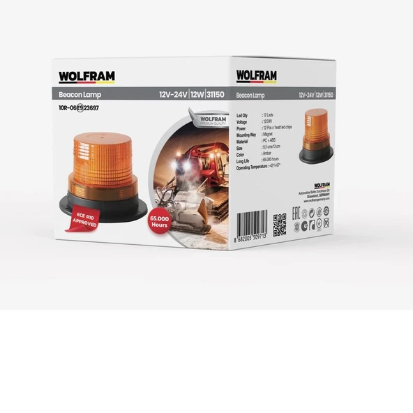 Led Tepe Döner İkaz Lambası 1 Fonksiyon 12V/24V E-Belgeli 12W Mıklatıslı - 2