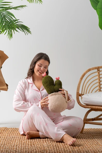 Uzun Kol Gömlek Yaka Kadın Pinterest Pijama Takımı - Mevsimlik Kadın Pijama- Geniş Beden Aralığı - 11