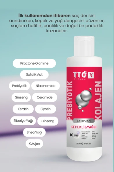 TTO-X Prebiyotik & Kolajen Kepekli ve Yağlı Saçlar Şampuan 250ml - 4