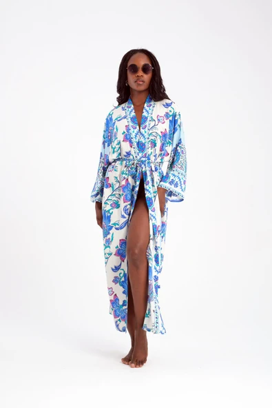 MoveBeach Desenli kaftan kimono & pareo uzun boy