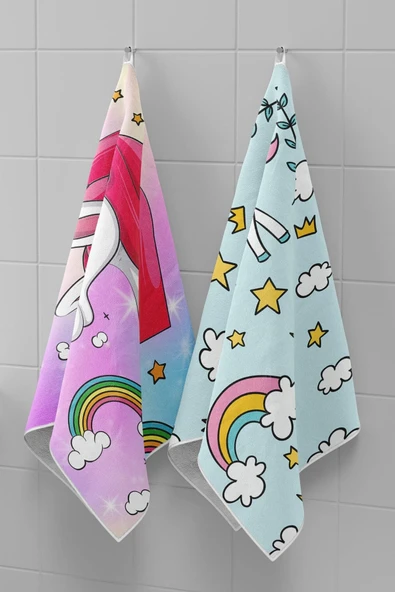 move home Çok Amaçlı Unicorn Desenli Dekoratif Havlu 30x50cm 2 Adet - 3