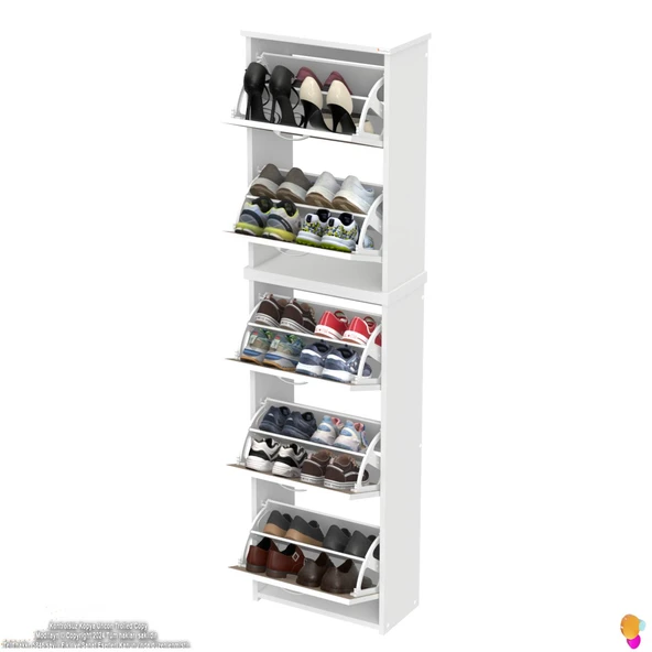 Modilayn VERVE Asma Kapı Önü 52x194x26 cm 5 Düşer Kapak 10 Göz Bölmeli Ayakkabılık - 6