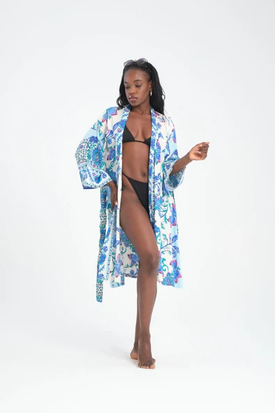 MoveBeach Desenli kaftan kimono & pareo kısa boy - 4