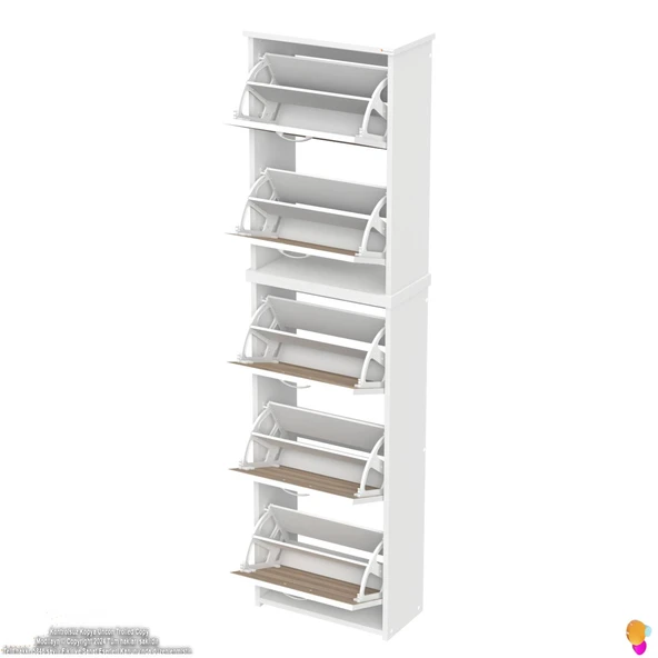 Modilayn VERVE Asma Kapı Önü 52x194x26 cm 5 Düşer Kapak 10 Göz Bölmeli Ayakkabılık - 8